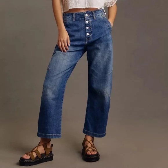 Pilcro Anthropologie NWT The Arin Mid-Rise Button-Front Barrel Pant Jeans 30 - Picture 1 of 10